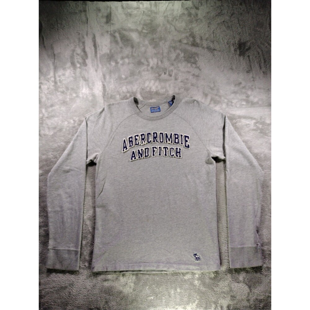 ABERCROMBIE FITCH Shirt Mens Small Gray Cotton Long Sleeve Moose Logo Preppy Y2K